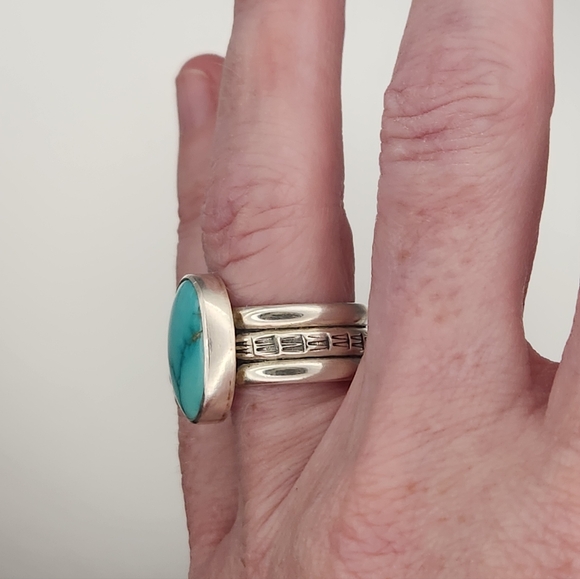 Lone Mountain Turquoise and Sterling Silver Women's Triple Band - Picture 2 of 11